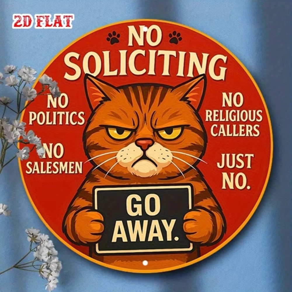 Grumpy Cat Metal No Soliciting Sign - Orange Red Graphic - Picture 9 of 9